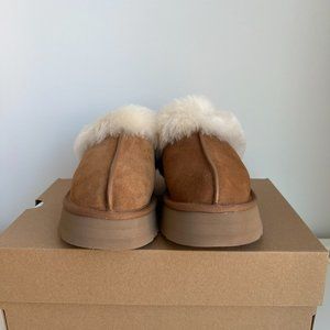 UGG Disquette Suede & Shearling Platform Slippers